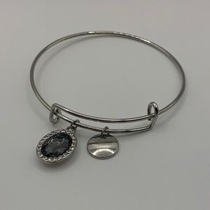 Silver-tone Bangle Bracelet with Black Rhinestone Charm